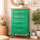 Vintage green oak chest of drawers from the 1960s.