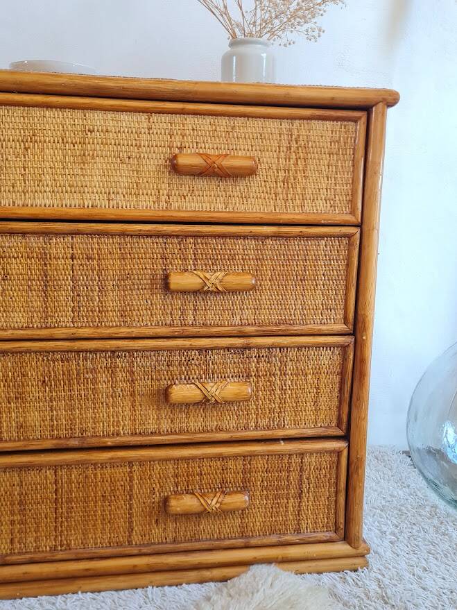 Commode en rotin, circa 1970