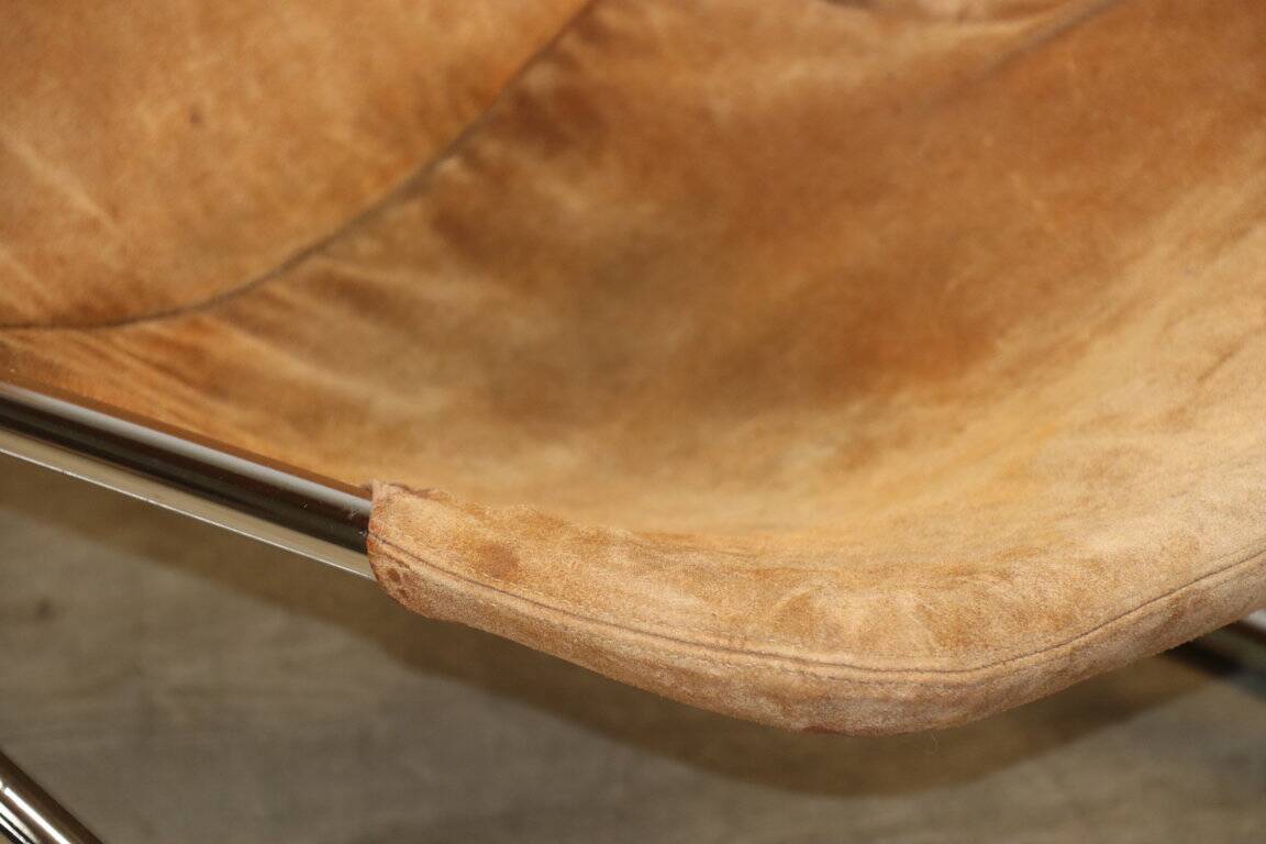 Vintage Suede and Chrome Metal Armchair, 1970s
