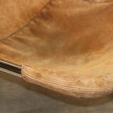 Vintage Suede and Chrome Metal Armchair, 1970s