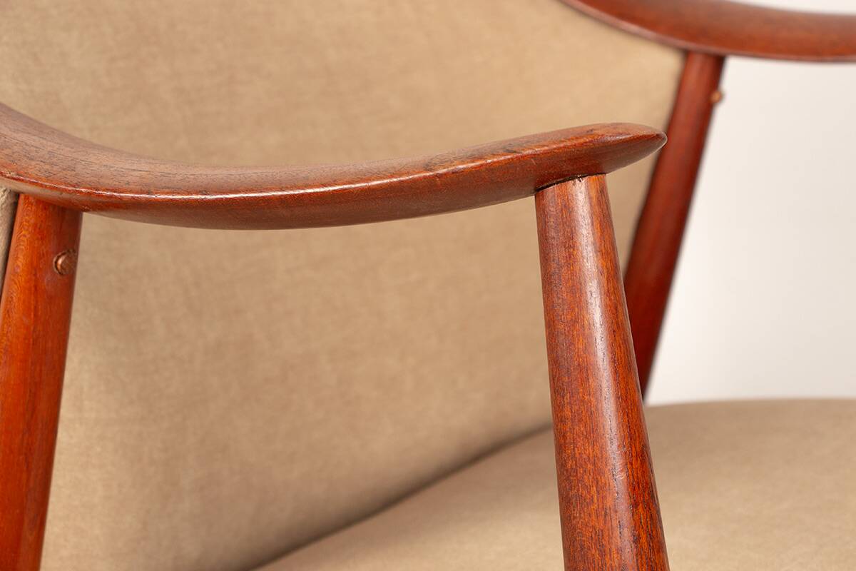 2 Scandinavian armchairs in teak and fabric, new Tyrol model, Gerhard Berg.