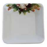Coupelle carrée vintage motif noisettes barbotine et faïence