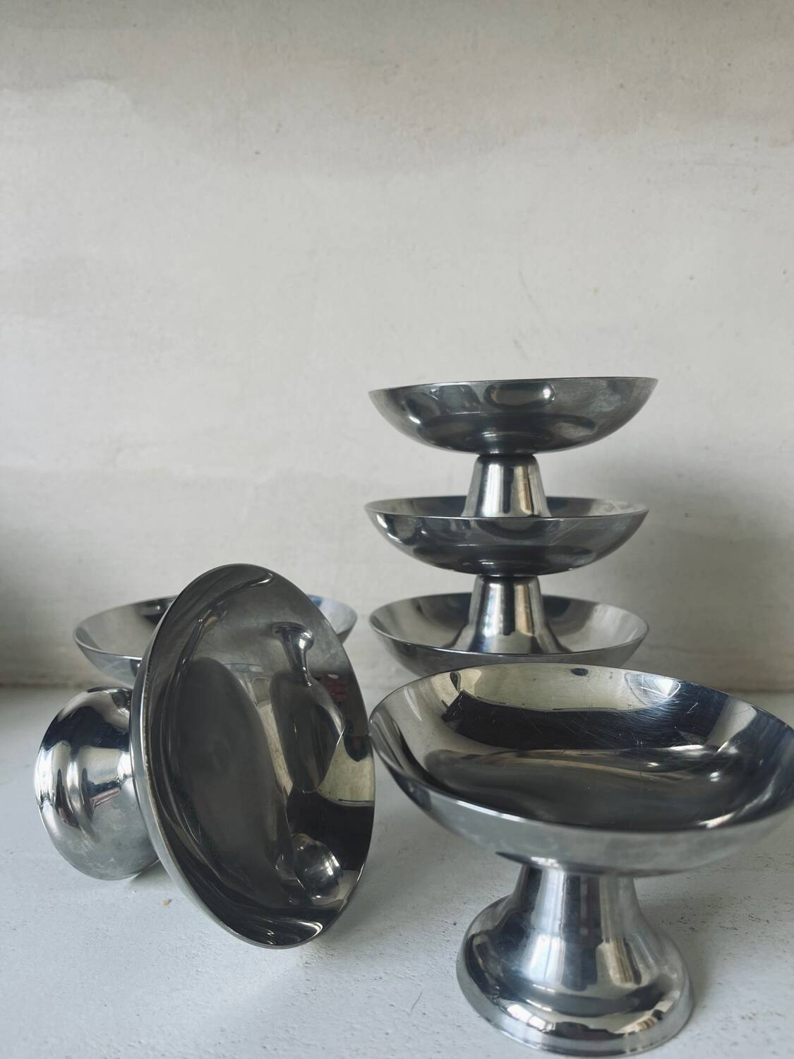 6 stainless steel dessert bowls, 1970s