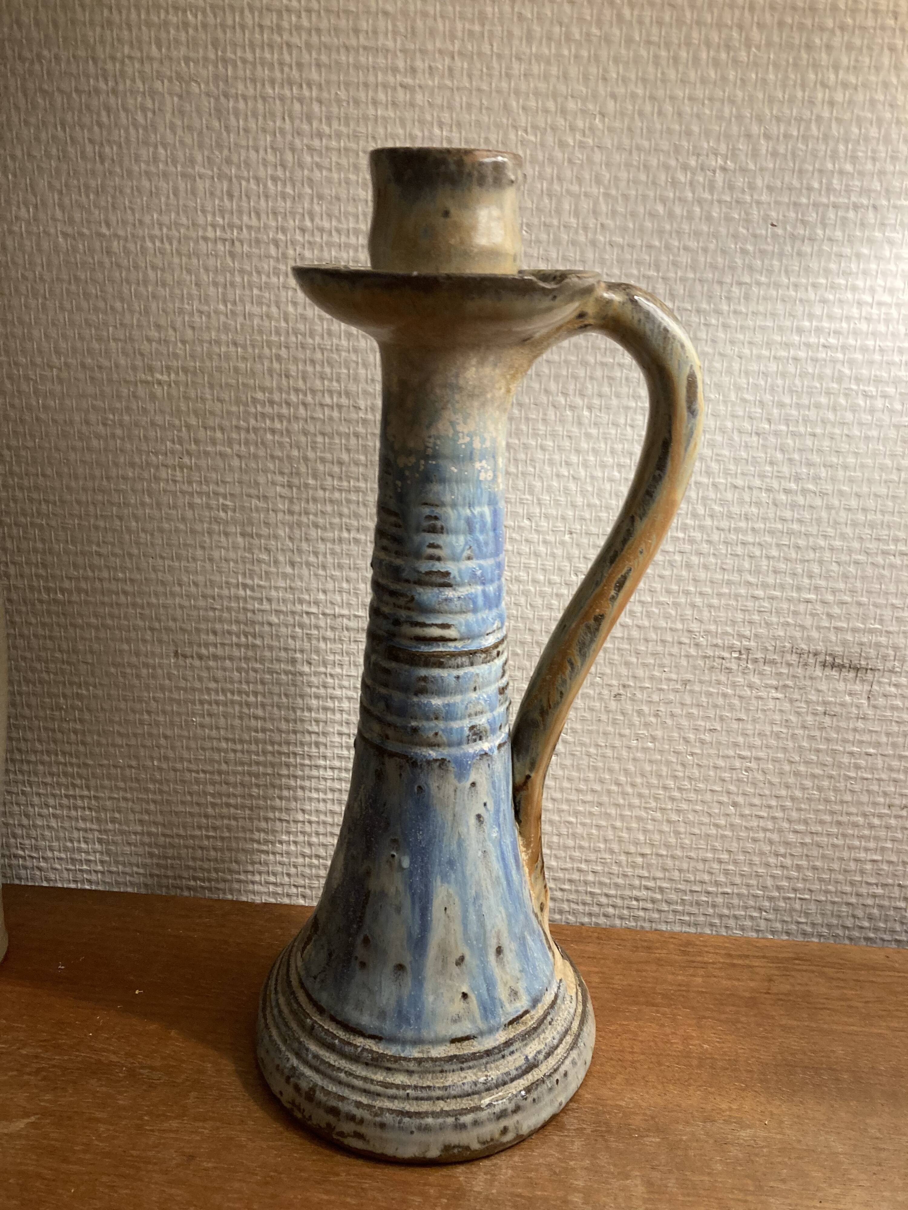 Blue ceramic candle holder