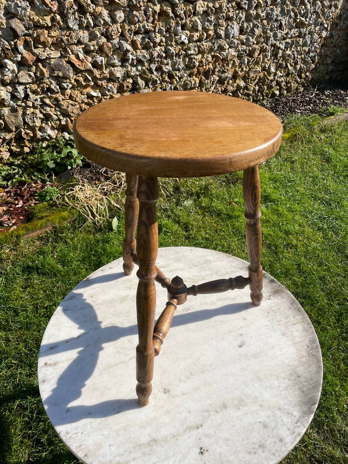 Antique oak tripod stool
