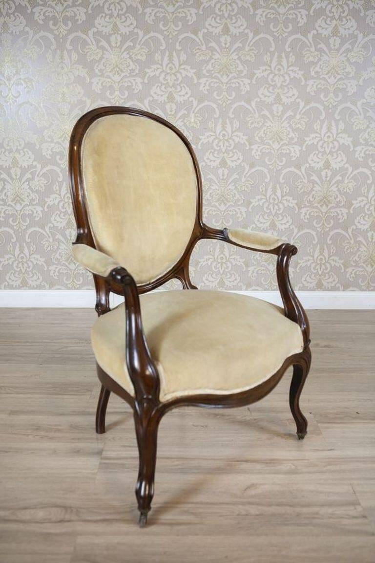 Set of Antique Walnut Chairs in Beige Upholstery, 1890s