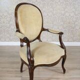 Set of Antique Walnut Chairs in Beige Upholstery, 1890s