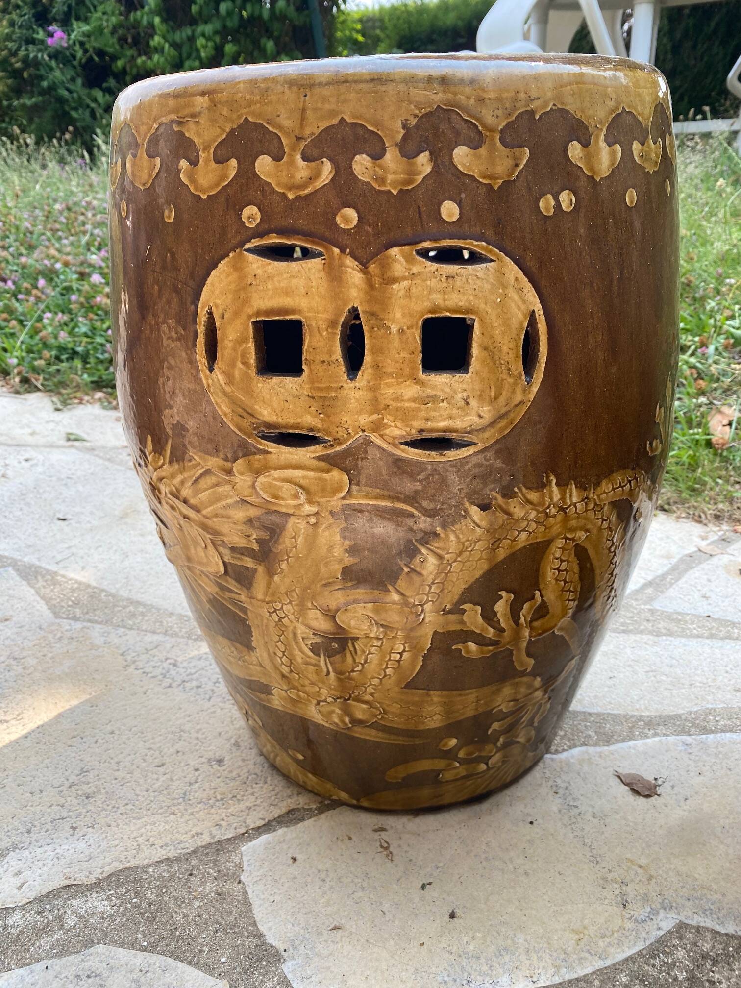 3 ceramic dragon stools