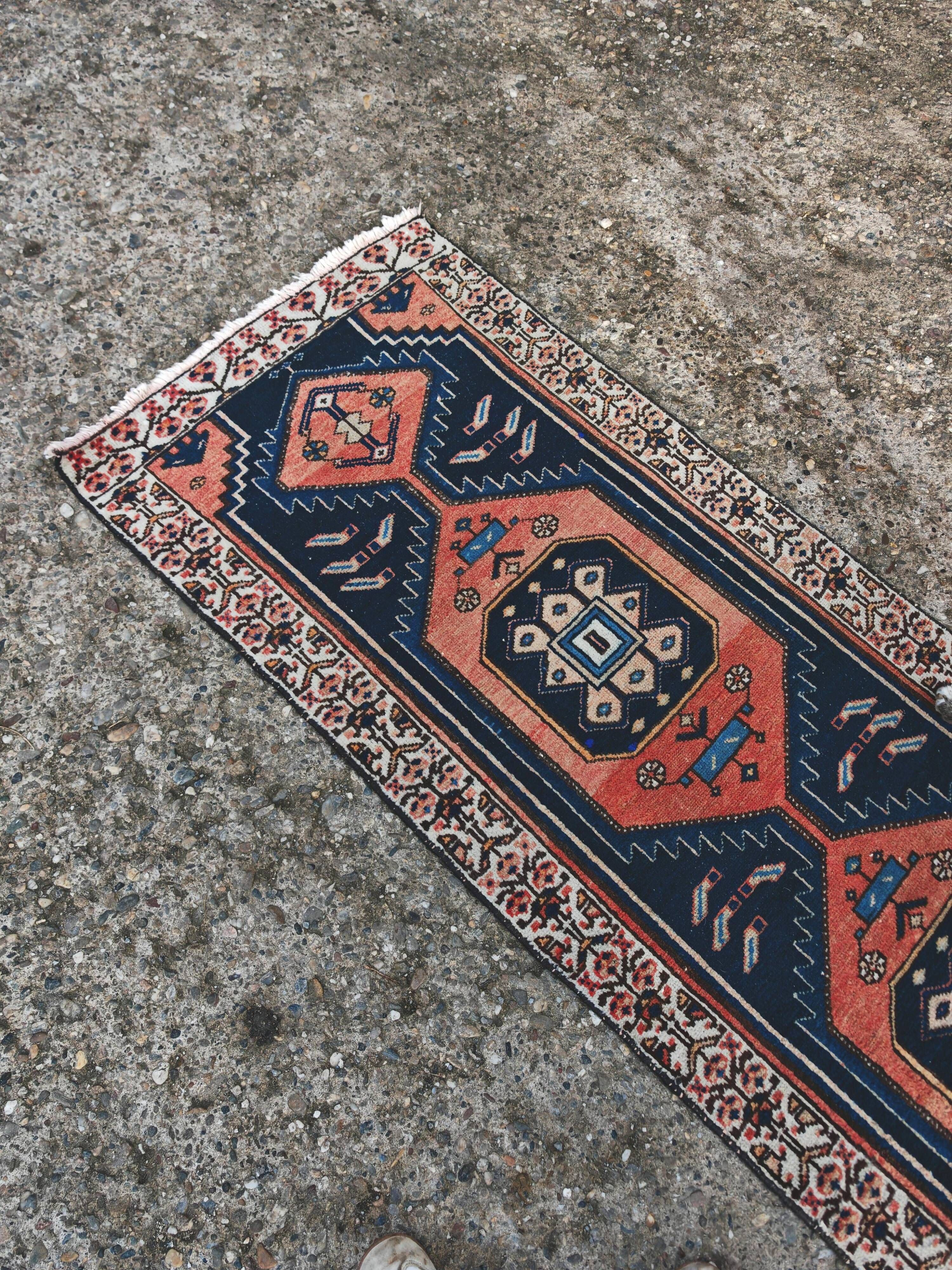 Vintage Anatolian runner rug in wool from the 1950s.
