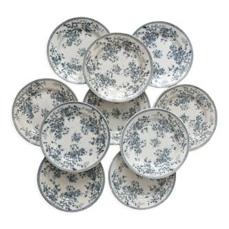 10 flat plates in iron earth "Fleurette" Gien gold medals