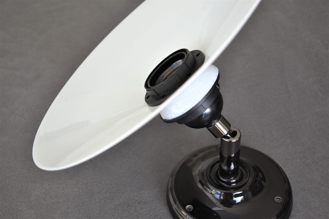 White and black articulated wall lamp, opaline, bakelite and porcelain
