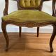 Cabriolets or Bergère armchairs Louis XV style in light green upholstered velvet