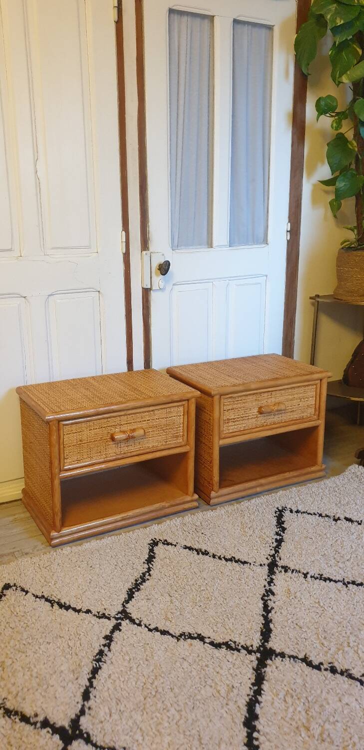 Pair of rattan bedside tables
