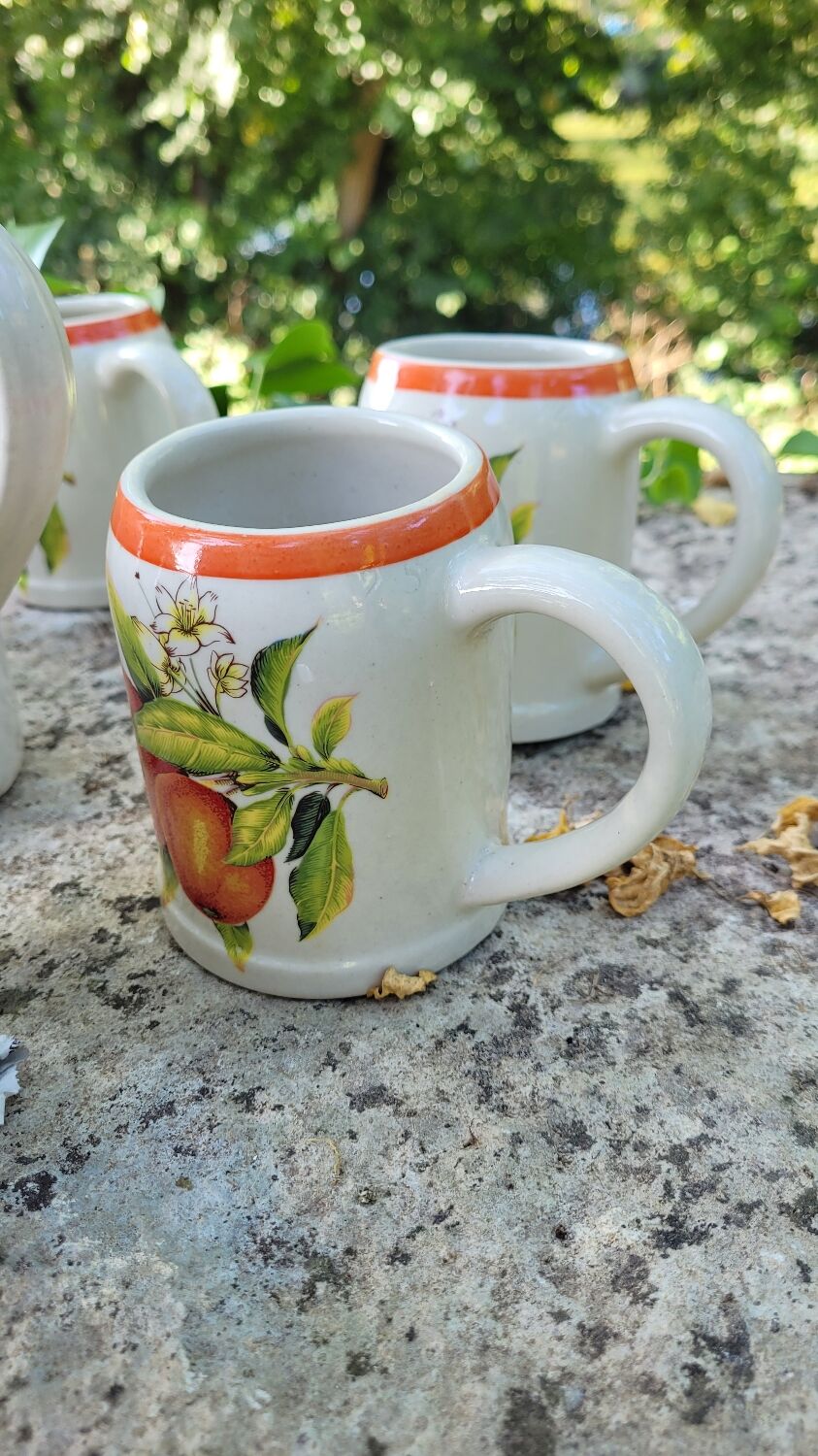 Chic vintage stoneware service campaign Digoin pitcher cup mug handmade