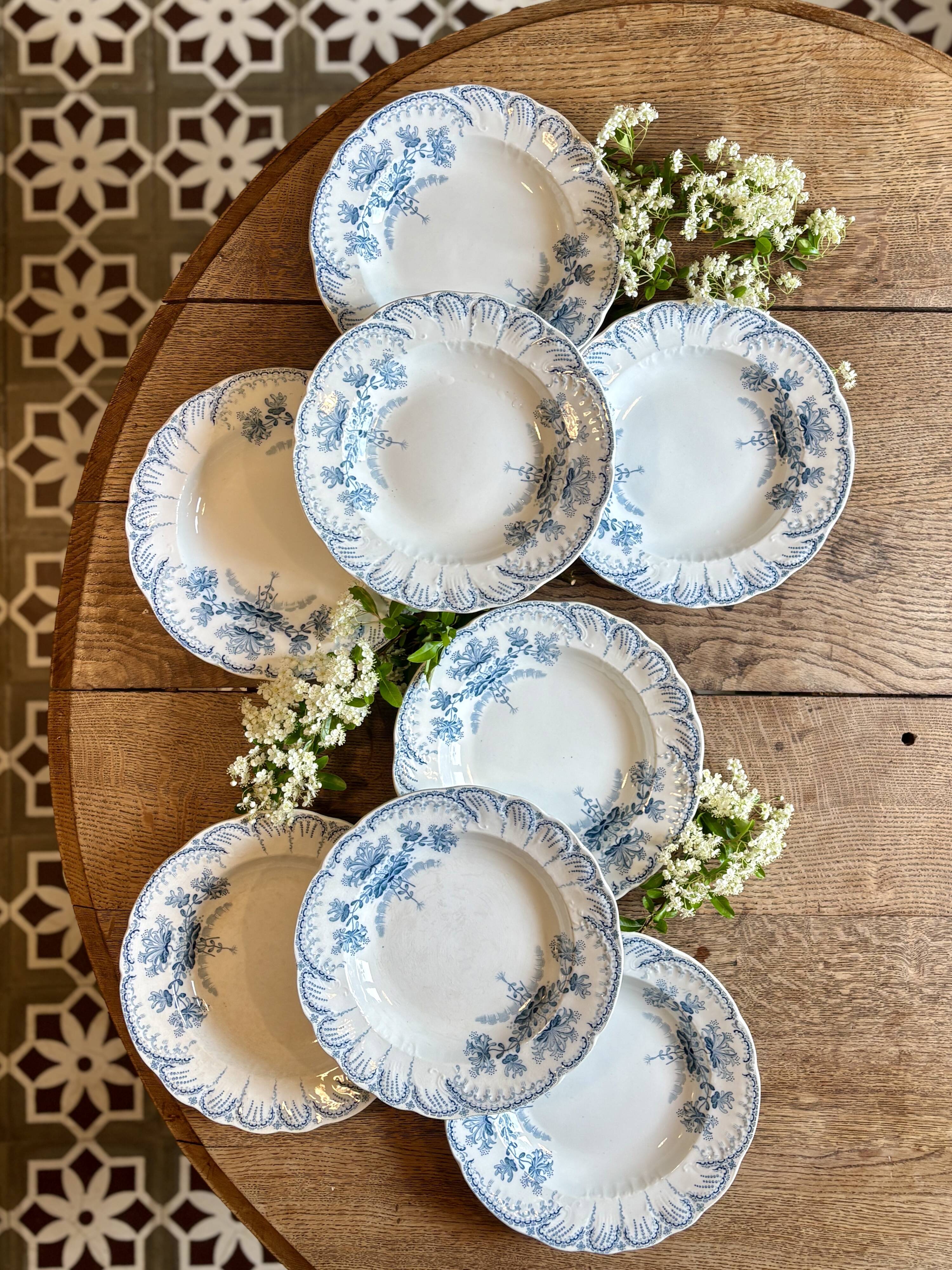 Lot de 8 assiettes creuses anciennes en terre de fer - modèle Régence