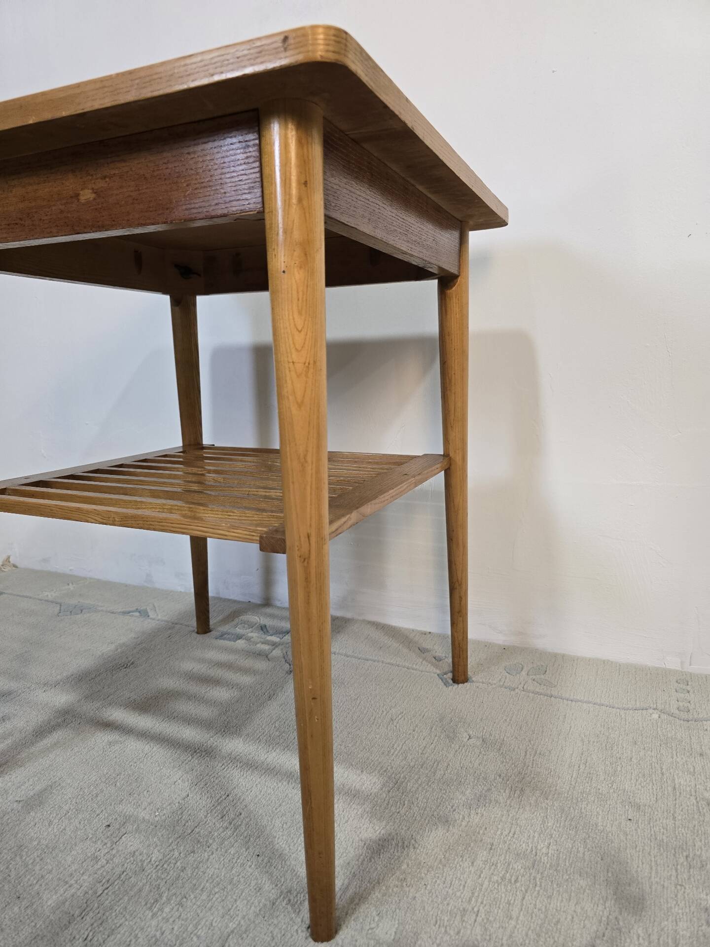 70s Hardwood Coffee Table with Slatted Shelf