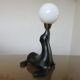 Lamp " black sea lion " white opaline ball 70s