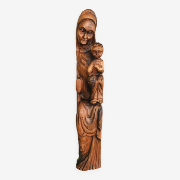 Statue Vierge à l’enfant en bois sculpté époque début XXe.