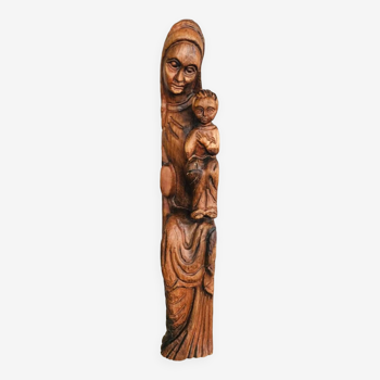 Virgin and Child statue in carved wood from the early 20th century.