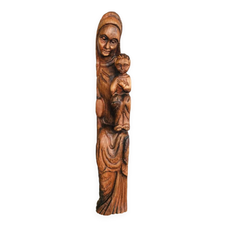 Statue Vierge à l’enfant en bois sculpté époque début XXe.