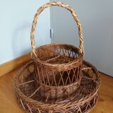 Rattan wicker glass and bottle holder basket