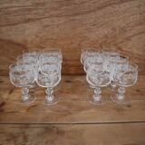 Set of 6 white wine/port glasses with grape and vine branch decoration cristal d'arc