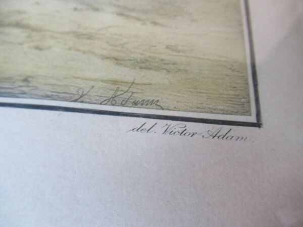 Victor adam -gravure eau forte chaise de poste circa 1850 sous cadre