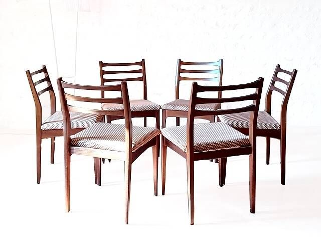 6 teak chairs from Meredew furniture, vintage Scandinavian 1960s.