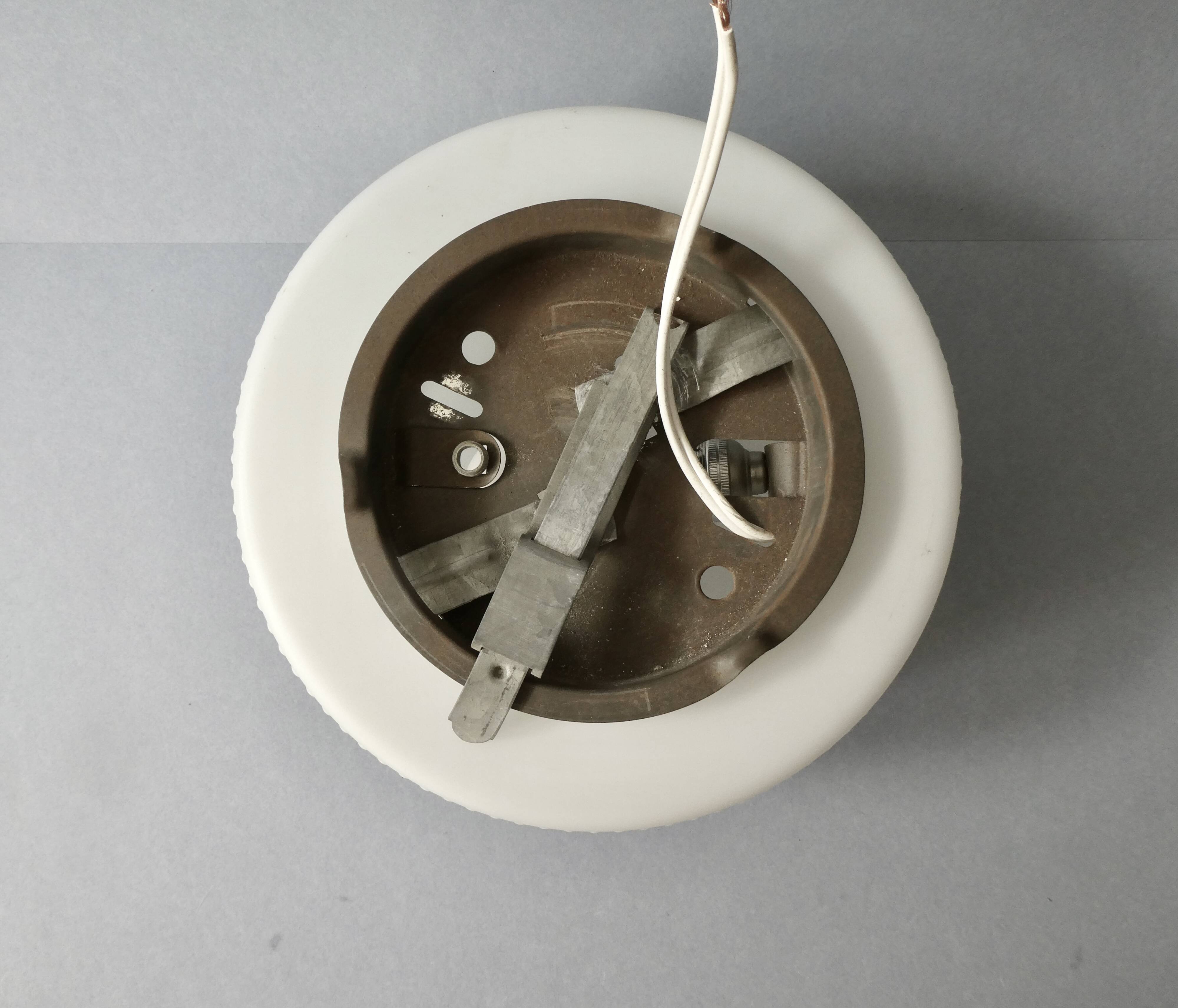 Wall or ceiling light in metal and matt white glass, 1950s