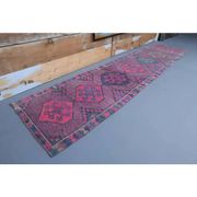 Vintage Purple Pink Natural Turkish Hand-Knotted Runner 82x355