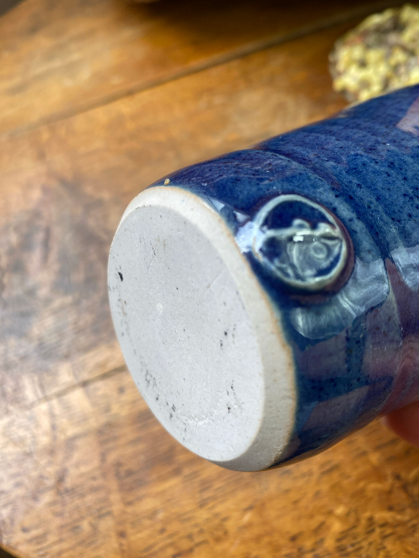 Glazed blue stoneware bonbonnière