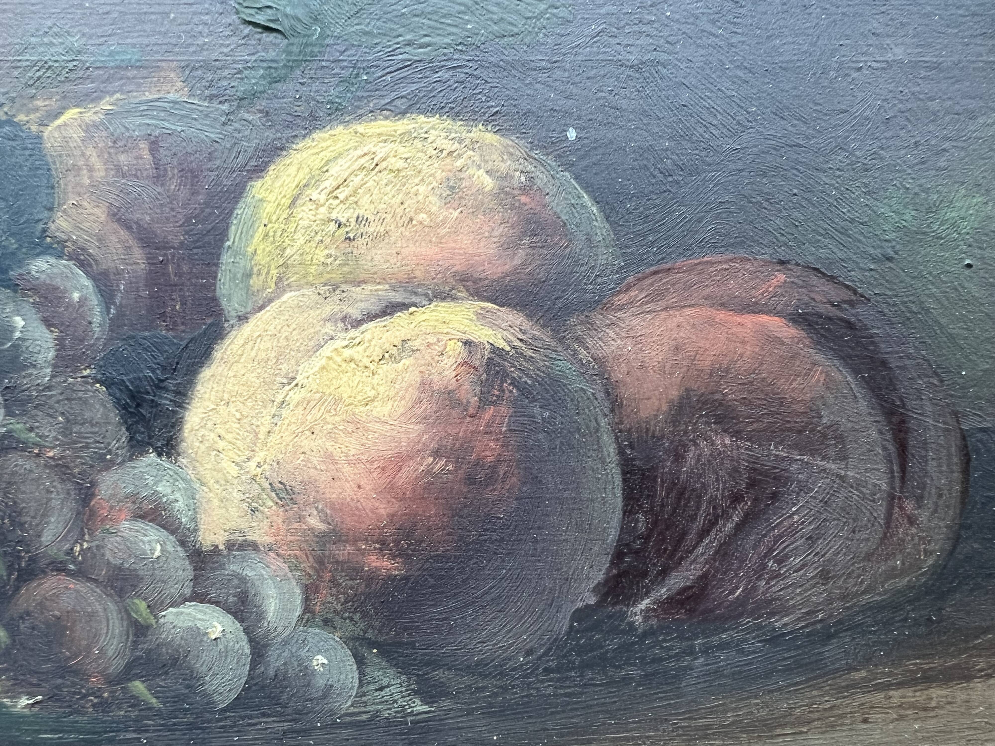 Still life painting with fruit and teapot
