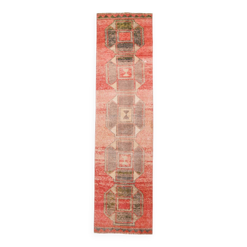 3x10 Rose Red Turkish Vintage Runner Rug,  80x309Cm SK 20304