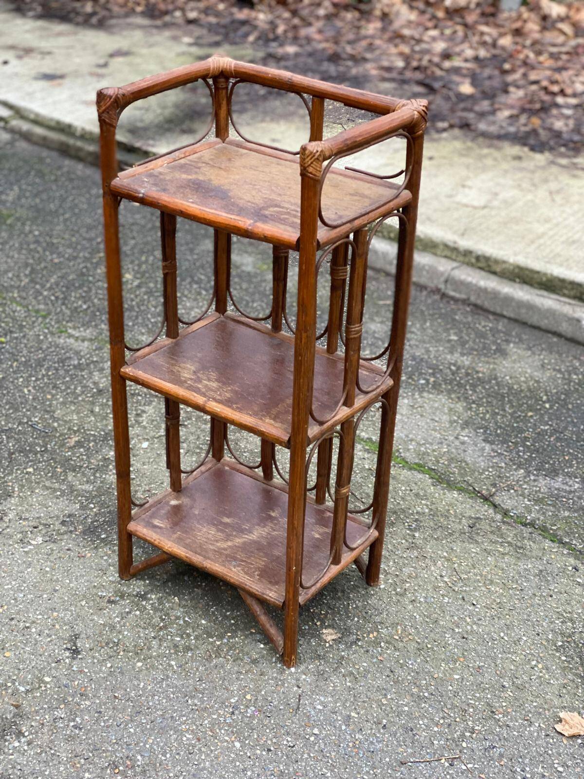 Vintage rattan and wicker shelf with 3 levels