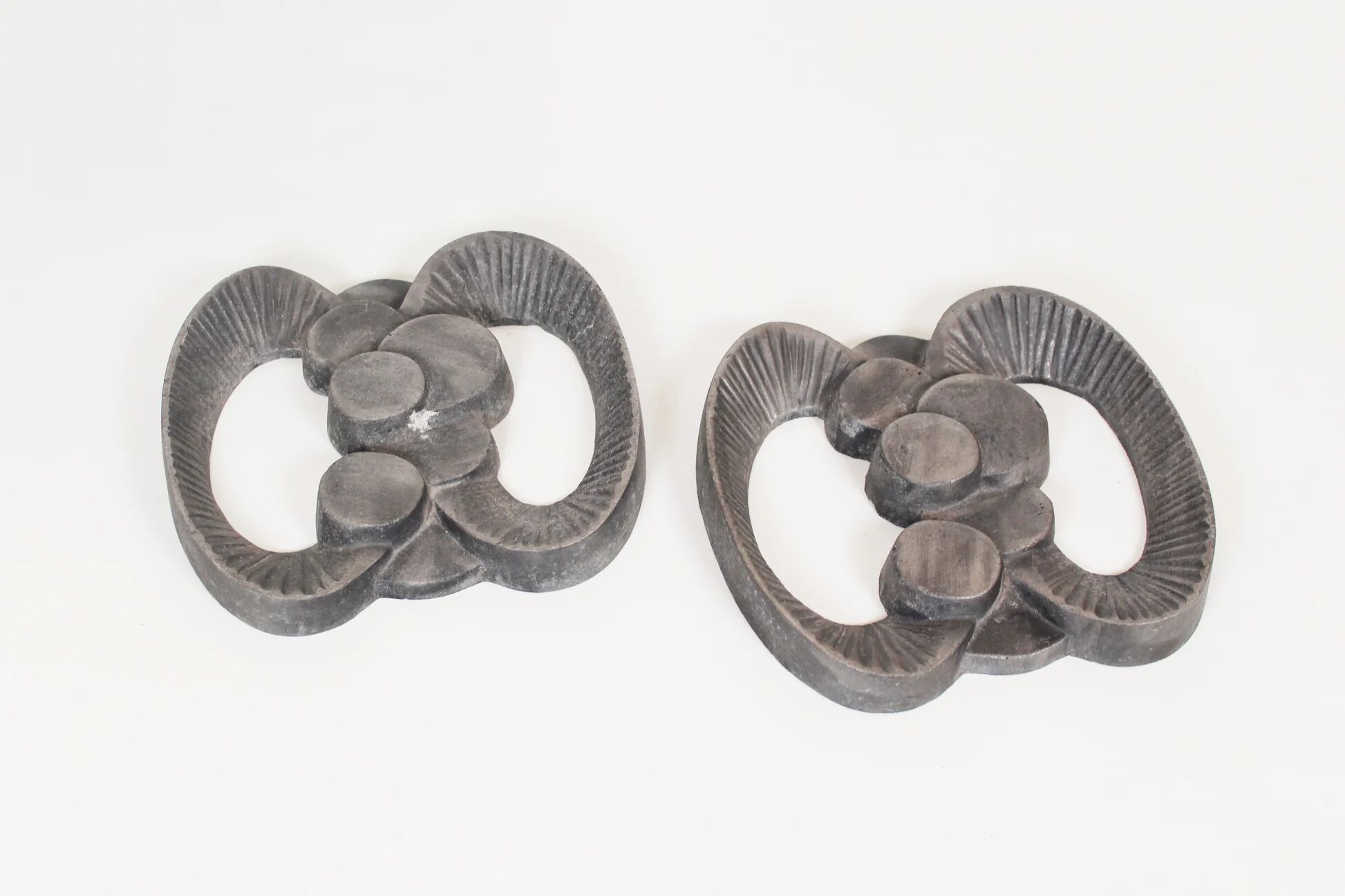 Pair of brutalist wall decoration / door handles in cast aluminium