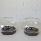 Set of 2 Vintage Space Age Stye Sconces Copper Flush Mount Lights 1980's
