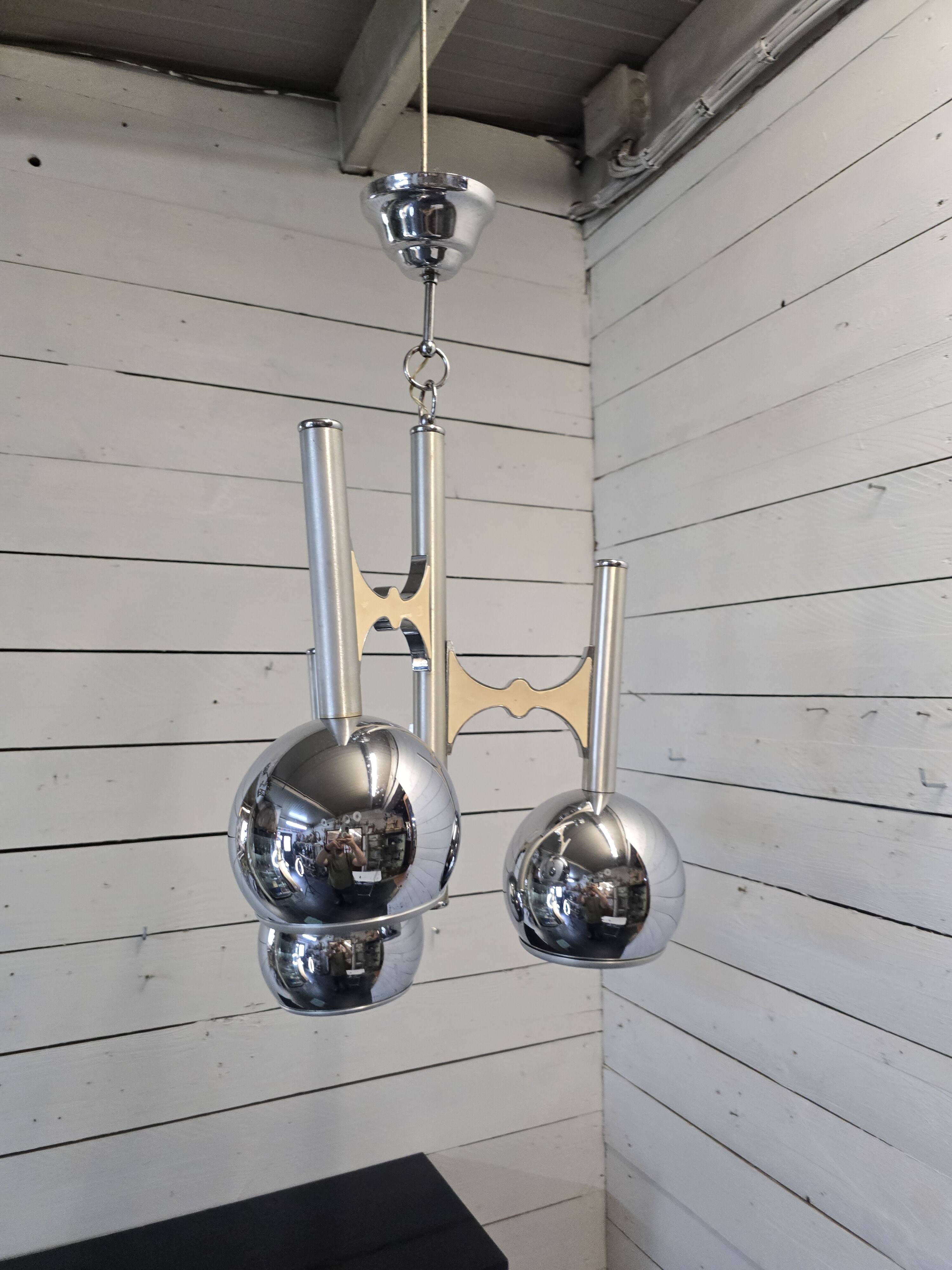 Vintage 3-light chrome metal chandelier
