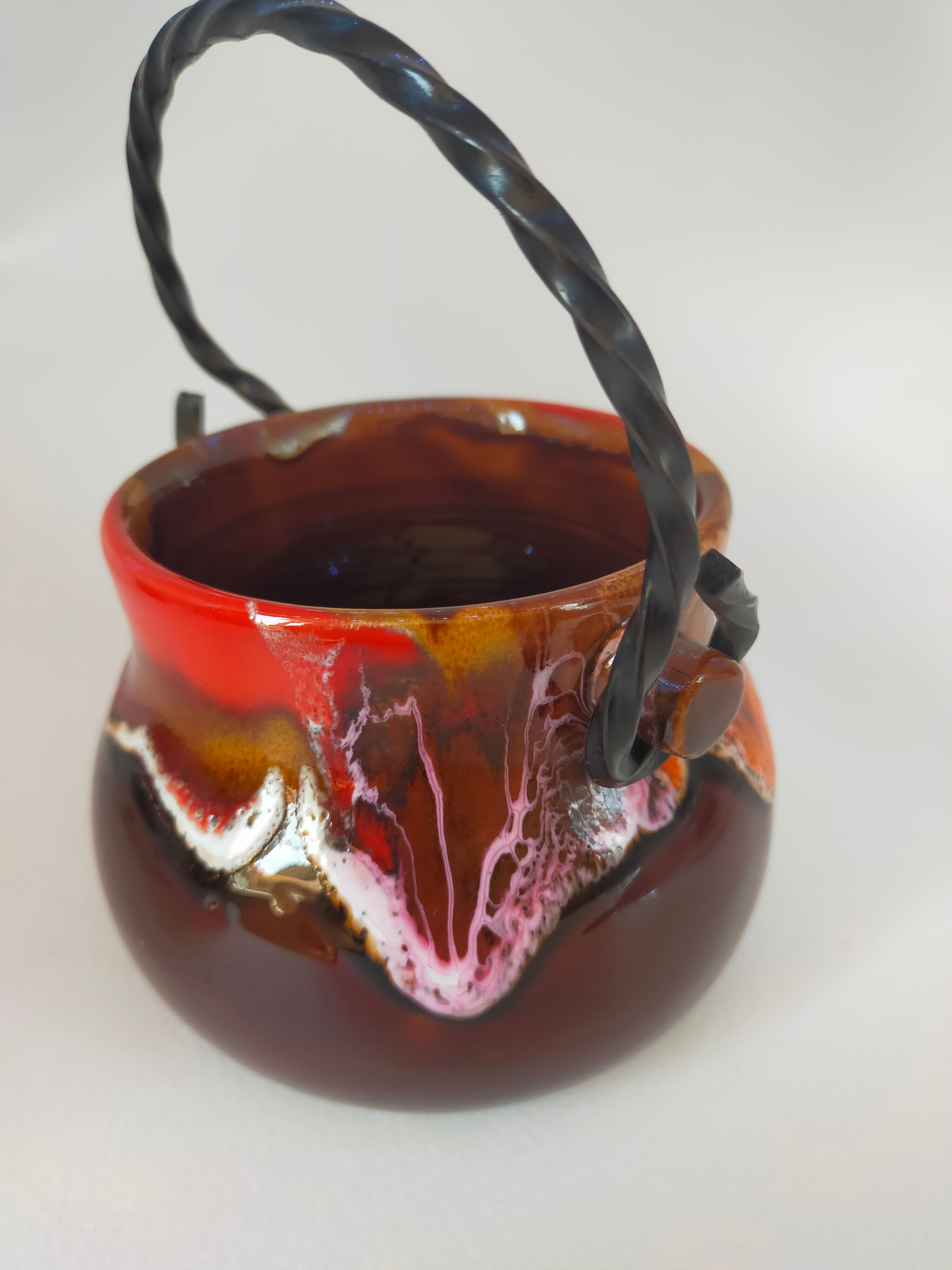 Valauris ceramic cauldron signed