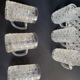 Tray and 6 mugs in blown and molded glass