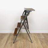 Metal wood and Formica office step stool chair from the 1950s