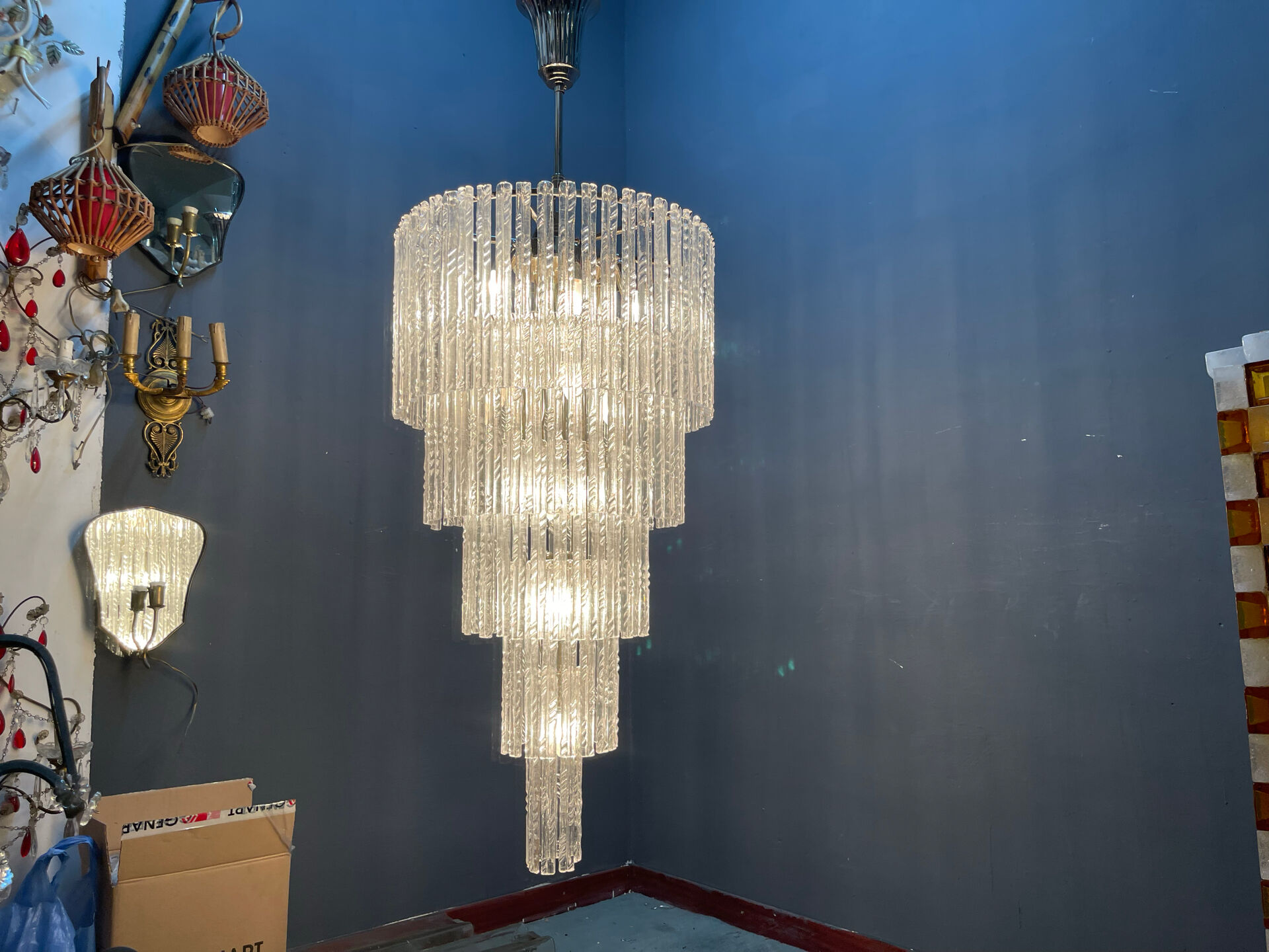 Extra Large Murano Glass Rod Chandelier, Italy, 1970s
