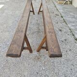 Pair of rustic solid oak farm benches 19th century - 2m90