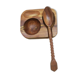 Wooden egg cup with spoon