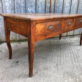 Antique solid cherry farmhouse table with 3 drawers and 2 pulls
