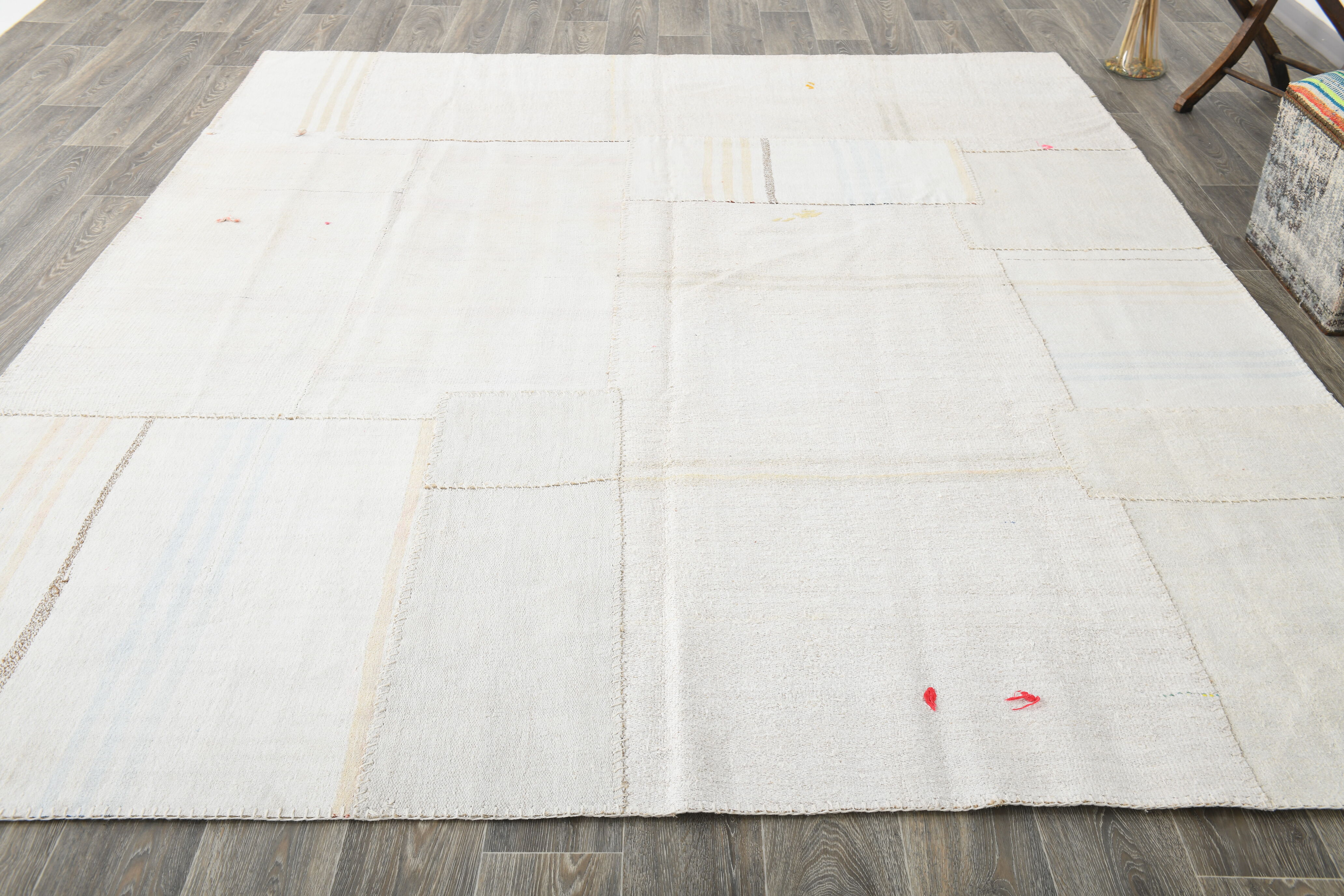 Off-White Oversize Vintage Kilim Rug For Designer, 238x302 Cm