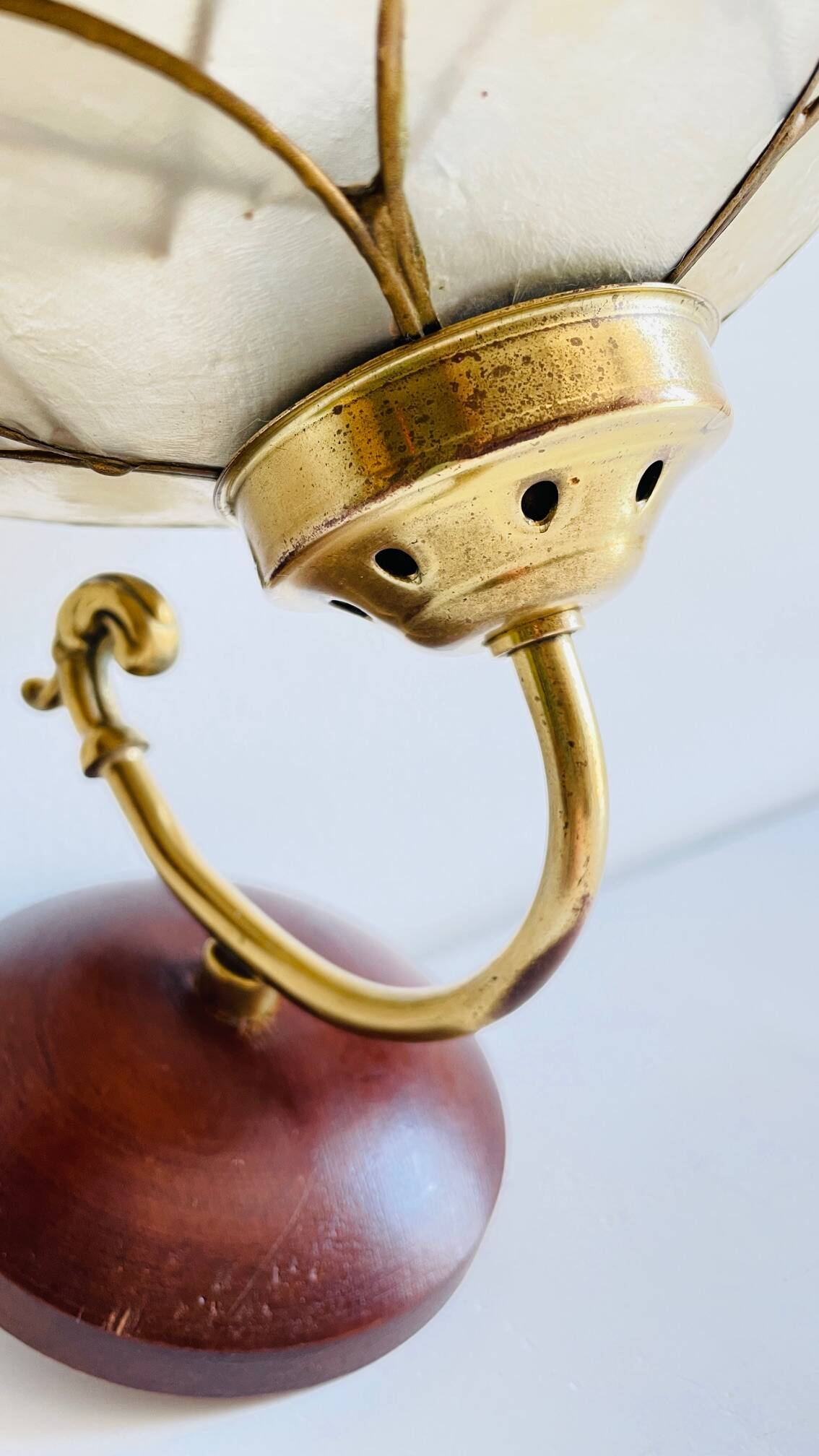 Vintage mother-of-pearl and brass flower wall lamp