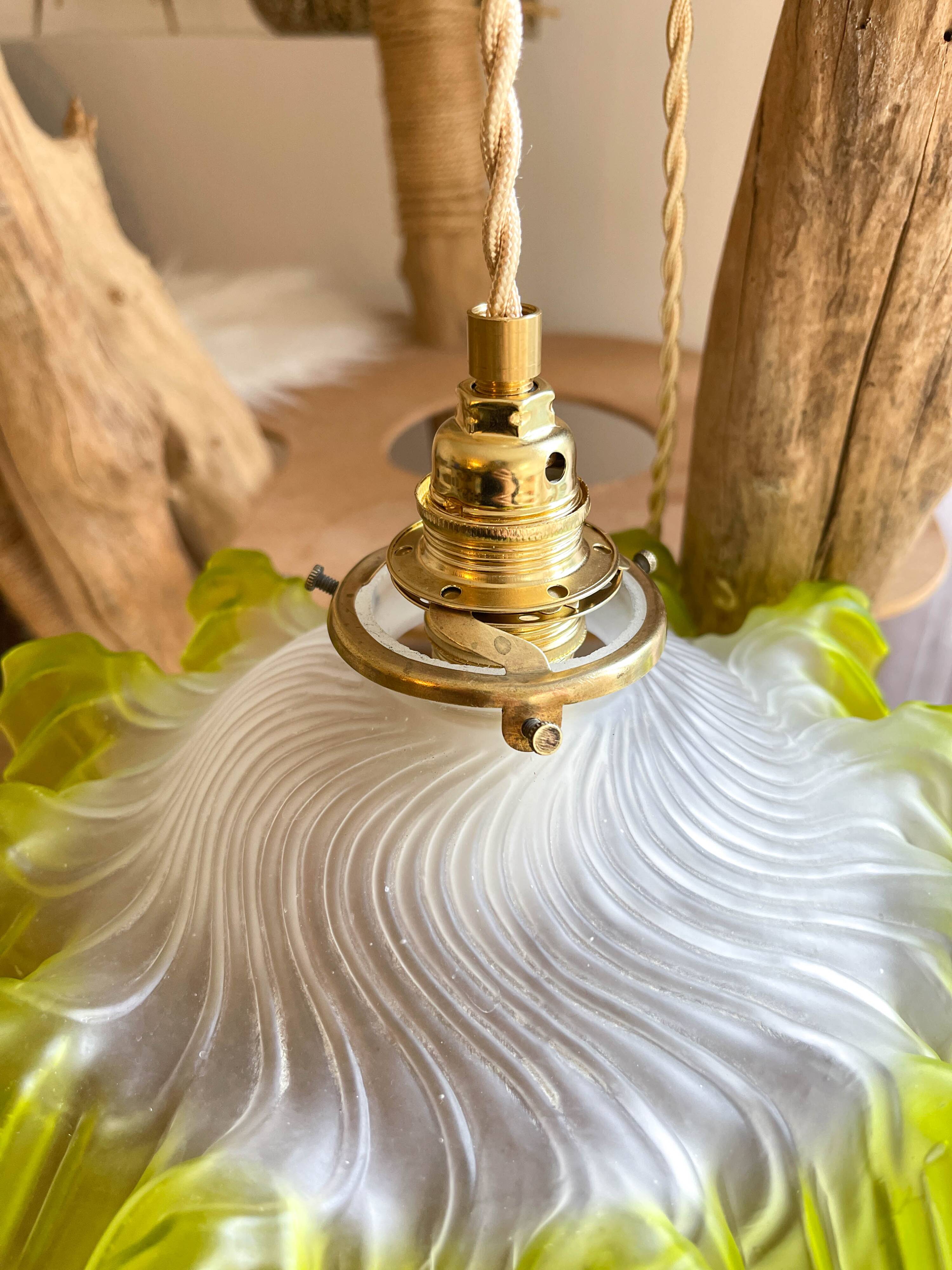 Vintage lampshade in green lace glass, customizable