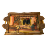 Ancien plateau art deco en bois signe dope