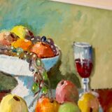 Original Swedish oil painting on canvas from the mid-century "Still Life with Bowl of Fruit" by Eric Lundgren -