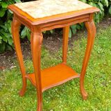 Louis XV style pedestal table/harness in solid cherry topped with marble